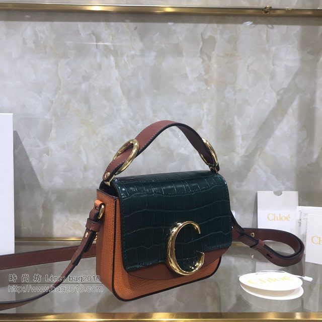 Chloe女包 克洛伊經典C Bag拼色鱷魚壓紋手提包 Chole手提肩背斜挎包  jjh1383